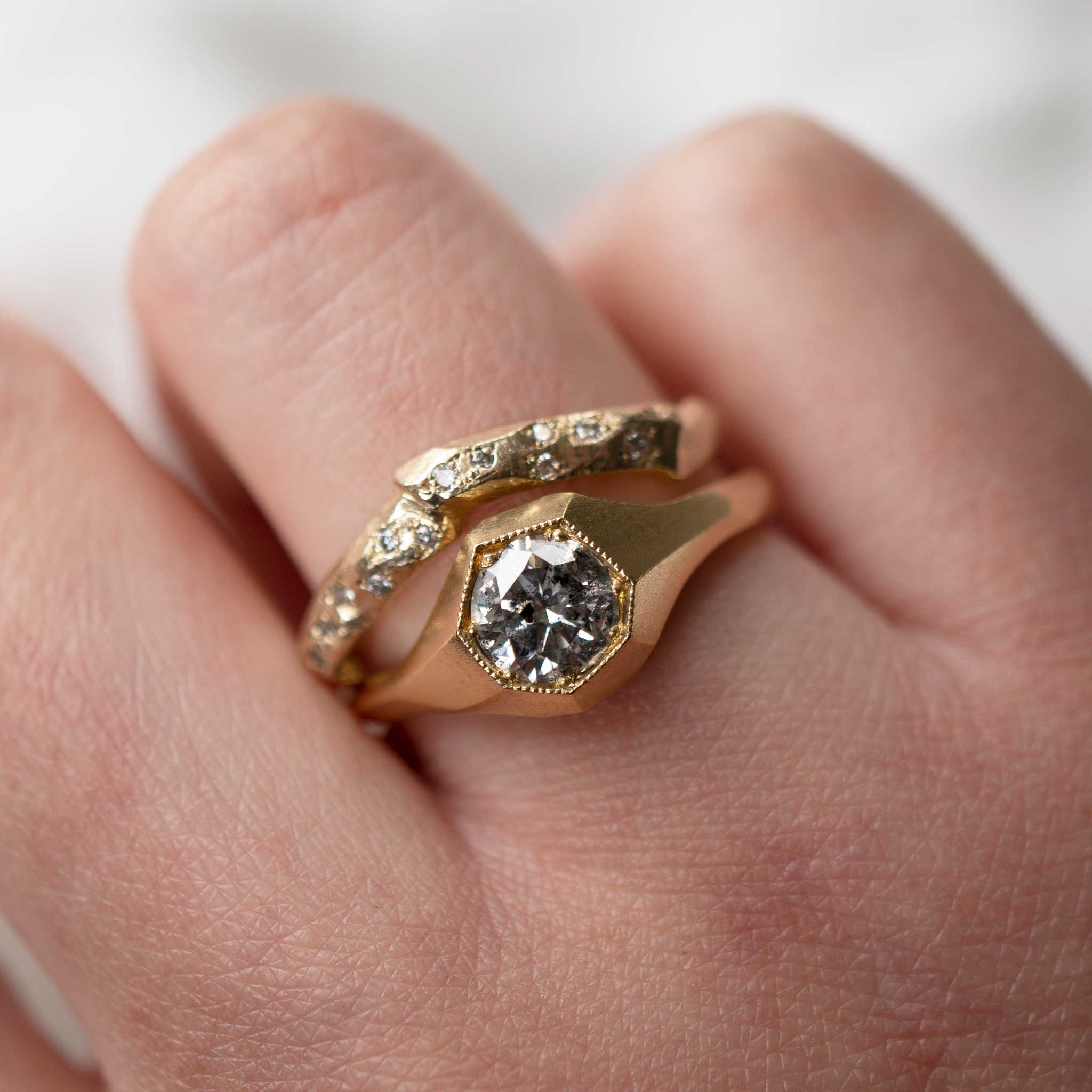Salt and Pepper Diamond Solitaire Signet Ring